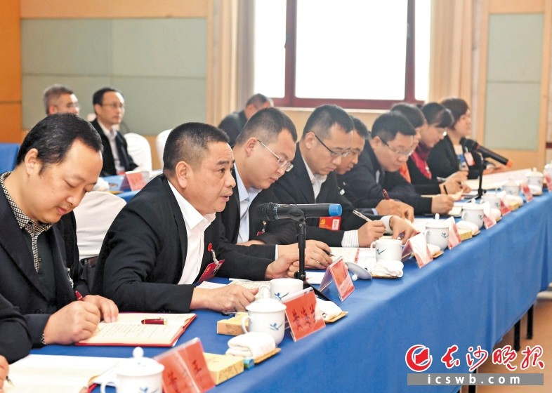 昨日，参加省第十一次党代会的代表讨论审议党代会报告时，踊跃发言。长沙晚报记者 周柏平 摄