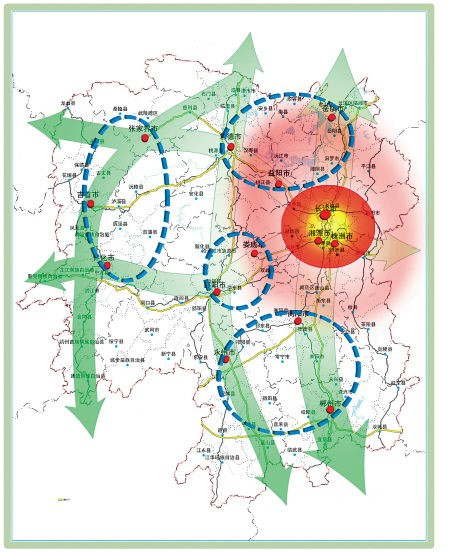 城市化战略格局：一核五轴四组团